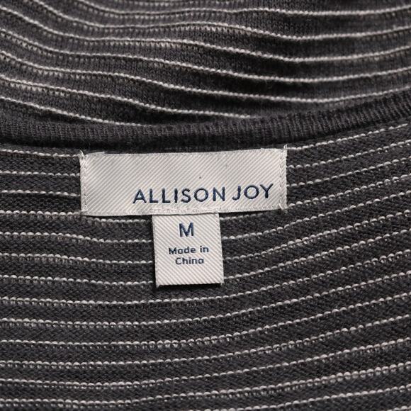 Allison Joy Gray White Striped Ottoman Knit Open Front Longline Cardigan Size M - Picture 6 of 7